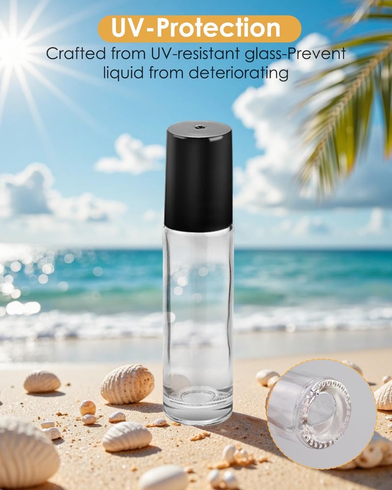 Worldgsb 4 Pack Essential Oil Roller Bottles, 10ml Refillable Clear Glass Roller Bottles with Stainless Steel Roller Balls and Caps for Travel, Perfume and Lip Gloss - Image 2